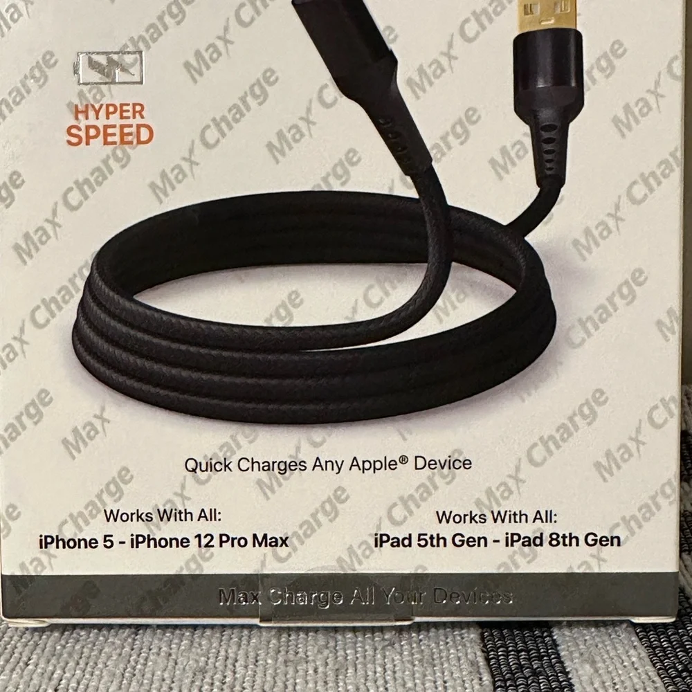 Max Charge 24K Shielded Lightning Charging Cable~NIB!